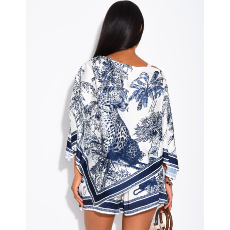 Ensemble top et short en satin à motif style foulard