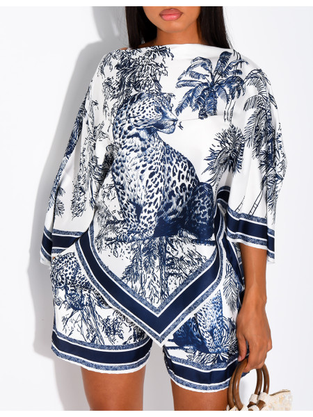 Ensemble top et short en satin à motif style foulard