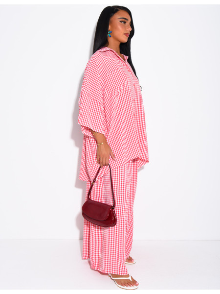 Ensemble chemise ample et pantalon à carreaux vichy