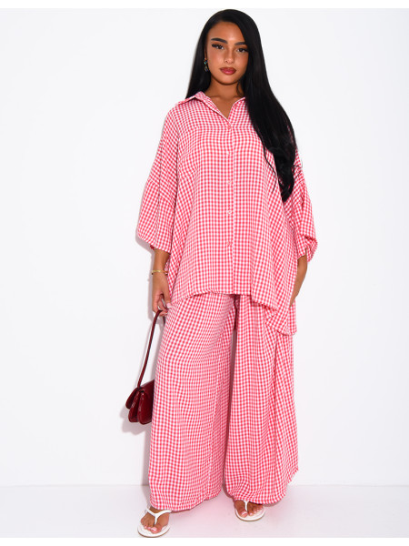 Ensemble chemise ample et pantalon à carreaux vichy