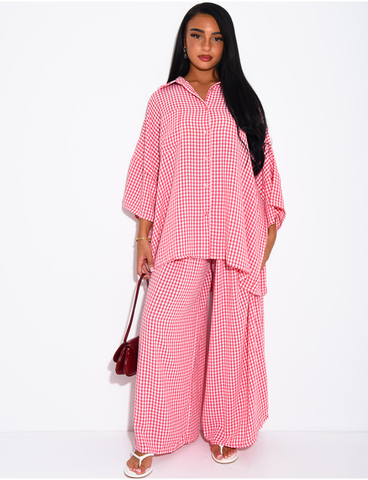 Ensemble chemise ample et pantalon à carreaux vichy