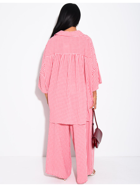 Ensemble chemise ample et pantalon à carreaux vichy