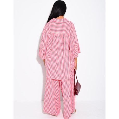 Ensemble chemise ample et pantalon à carreaux vichy