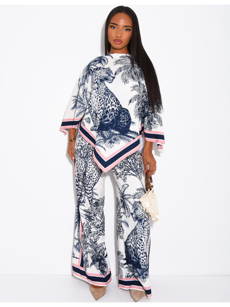 Ensemble top et pantalon fluide à motif style foulard