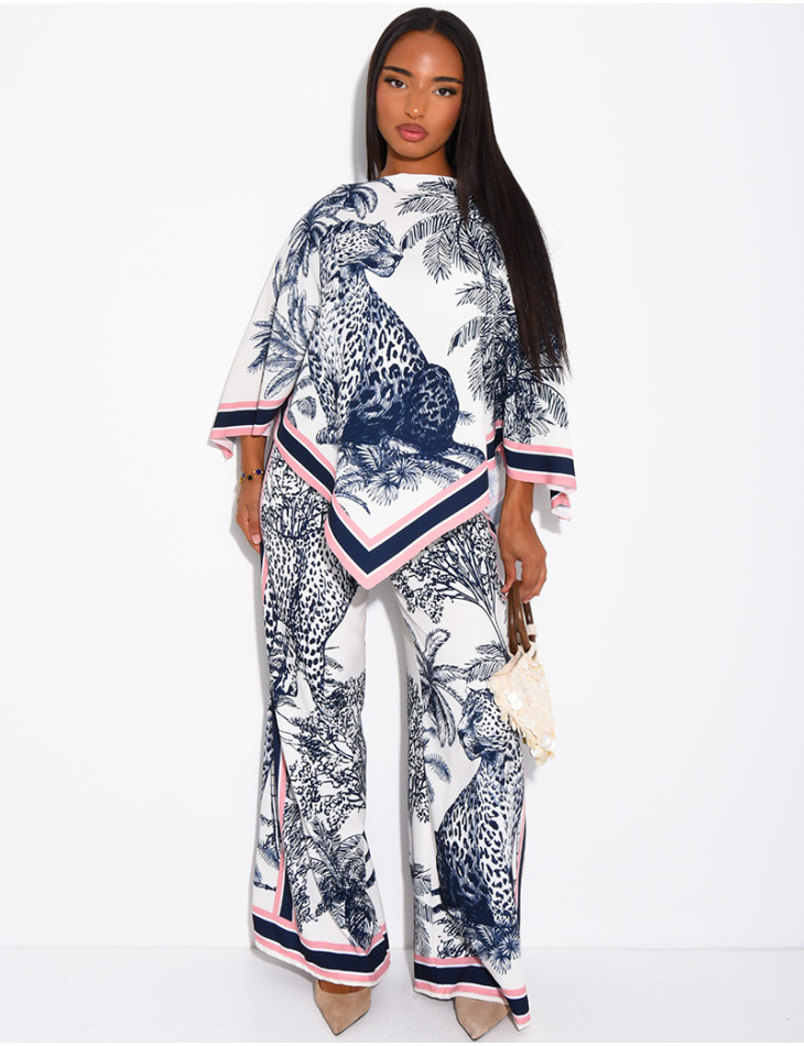 Ensemble top et pantalon fluide à motif style foulard