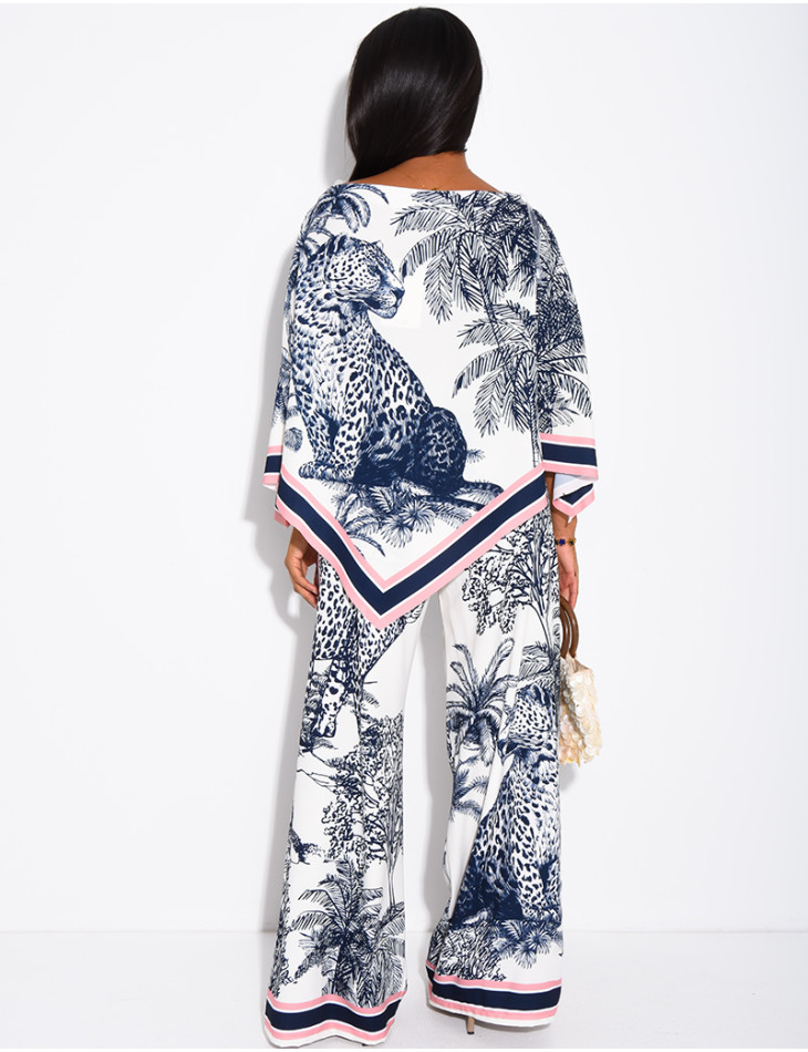 Ensemble top et pantalon fluide à motif style foulard