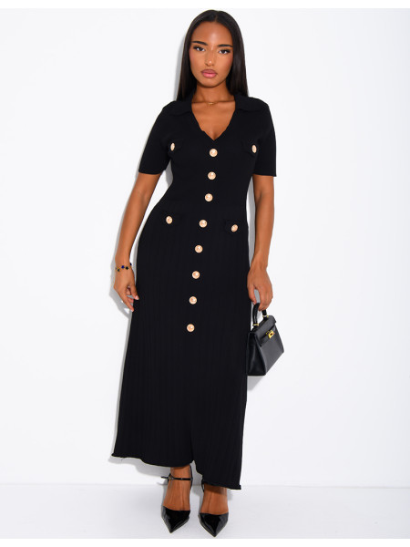 Long ribbed dress with gold buttons