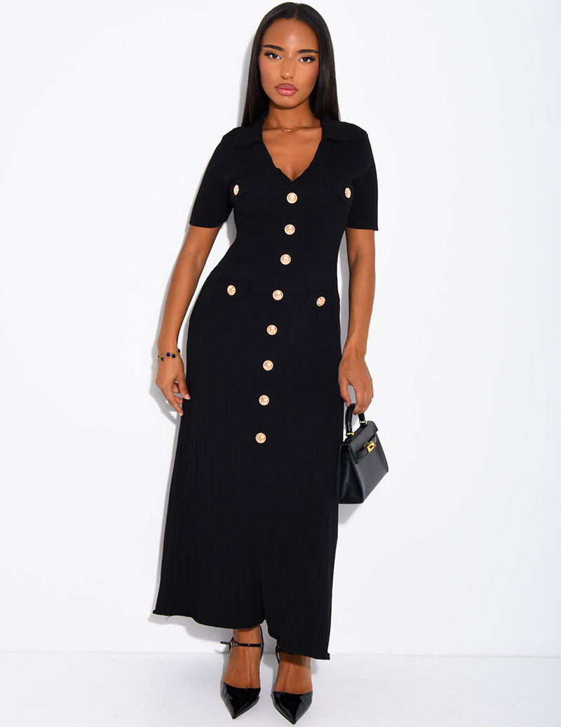 Long ribbed dress with gold...