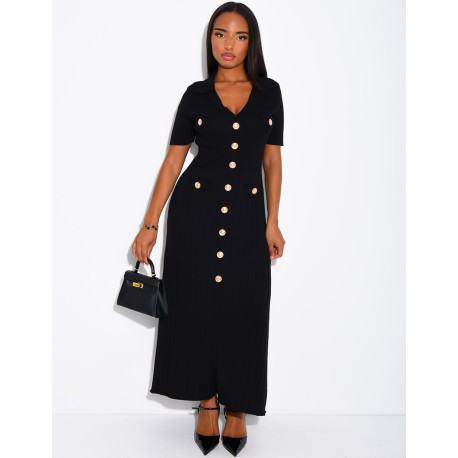 Long ribbed dress with gold buttons