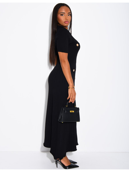 Long ribbed dress with gold buttons