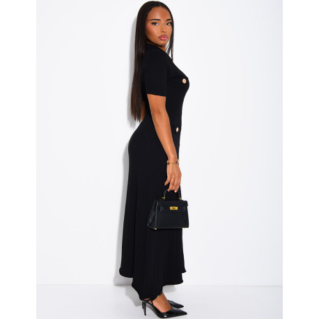 Long ribbed dress with gold buttons