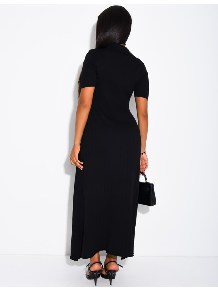 Long ribbed dress with gold buttons