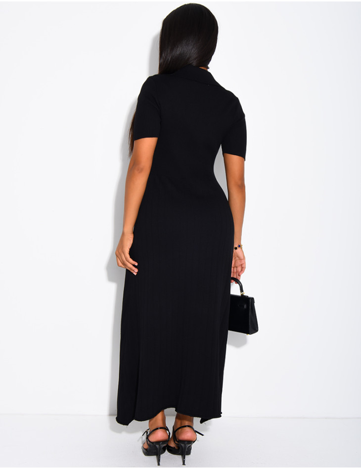 Long ribbed dress with gold buttons