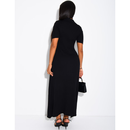 Long ribbed dress with gold buttons
