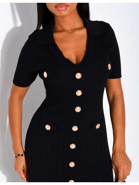 Long ribbed dress with gold buttons