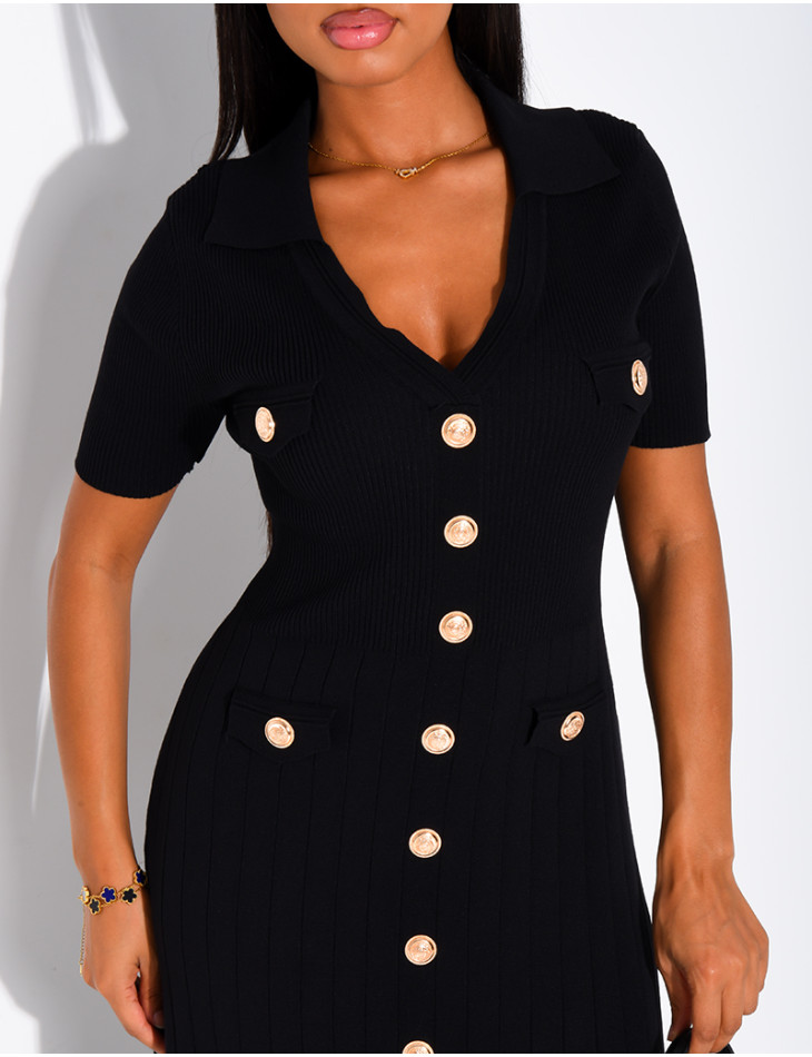 Long ribbed dress with gold buttons