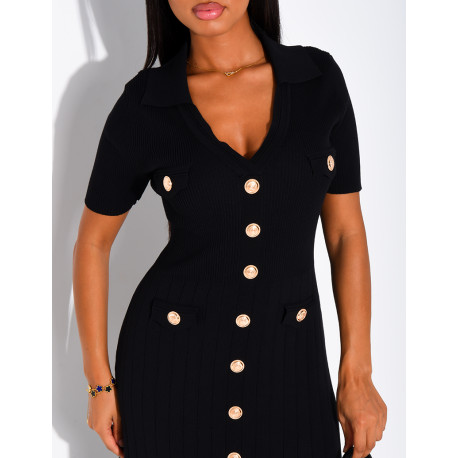 Long ribbed dress with gold buttons