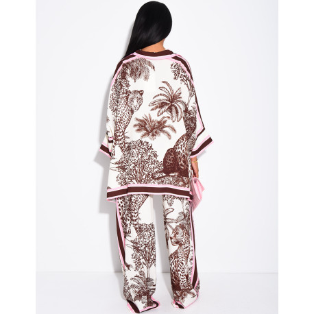 Set featuring a flowing shirt and pants with a scarf-style print