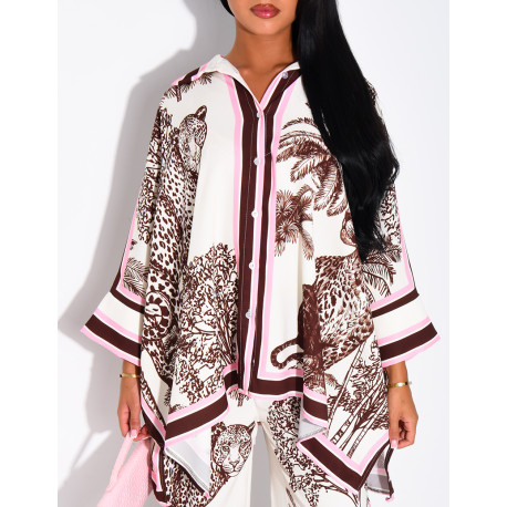 Set featuring a flowing shirt and pants with a scarf-style print