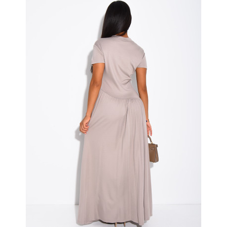 Robe fluide manches courtes froncée à la taille
