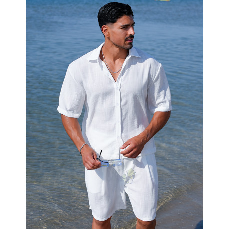 Ensemble en lin short et chemise manches courtes
