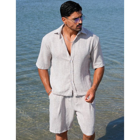 Ensemble en lin short et chemise manches courtes