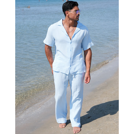 Ensemble pantalon et chemise en gaze de coton