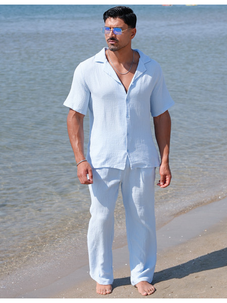 Ensemble pantalon et chemise en gaze de coton