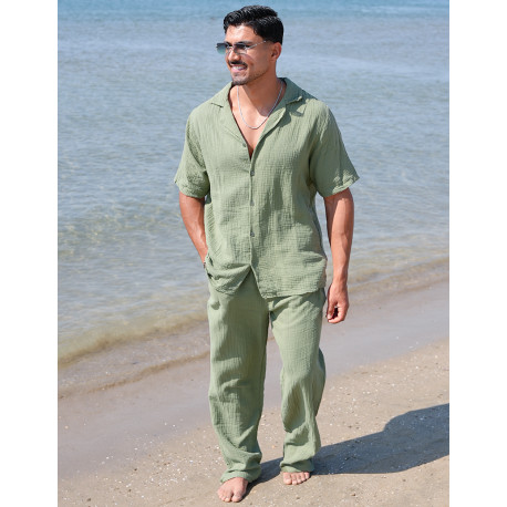 Ensemble pantalon et chemise en gaze de coton
