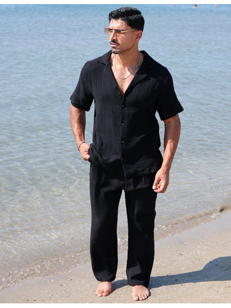 Ensemble pantalon et chemise en gaze de coton