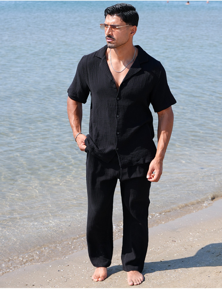 Ensemble pantalon et chemise en gaze de coton