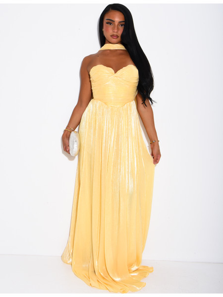 Flared strapless voile dress with matching shawl