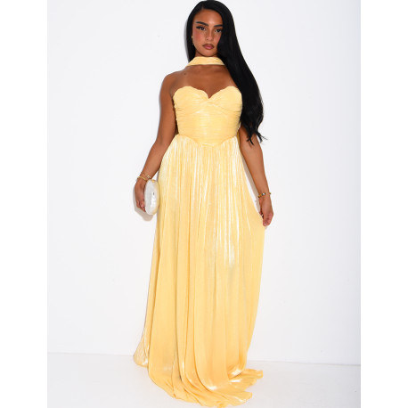 Flared strapless voile dress with matching shawl