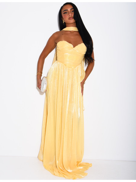 Flared strapless voile dress with matching shawl