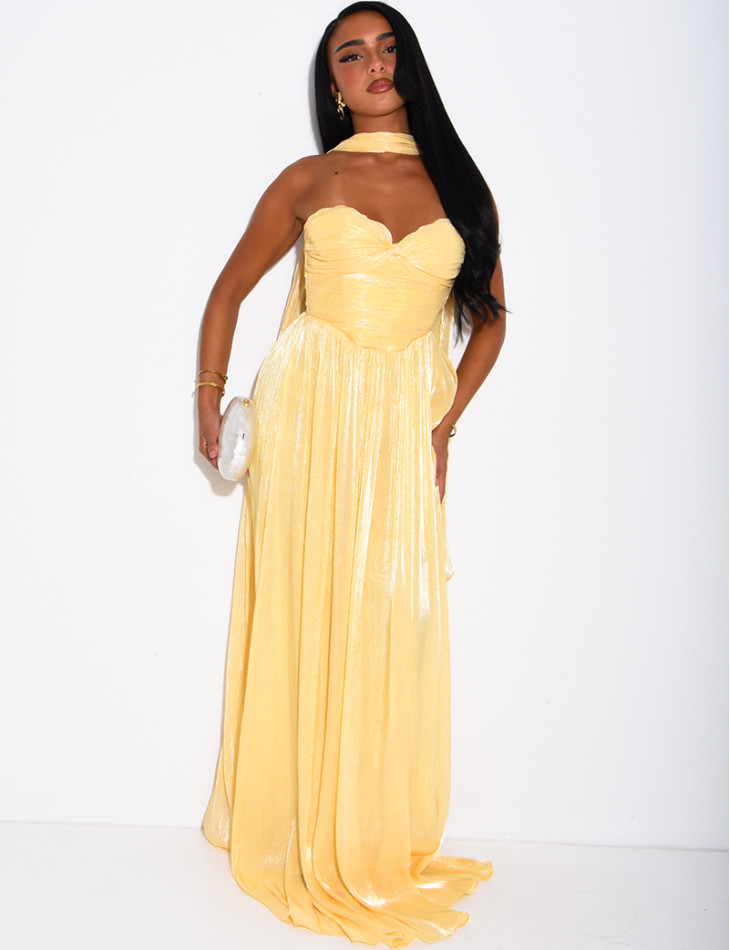 Flared strapless voile dress with matching shawl