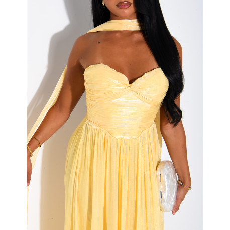 Flared strapless voile dress with matching shawl