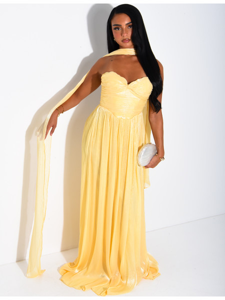Flared strapless voile dress with matching shawl