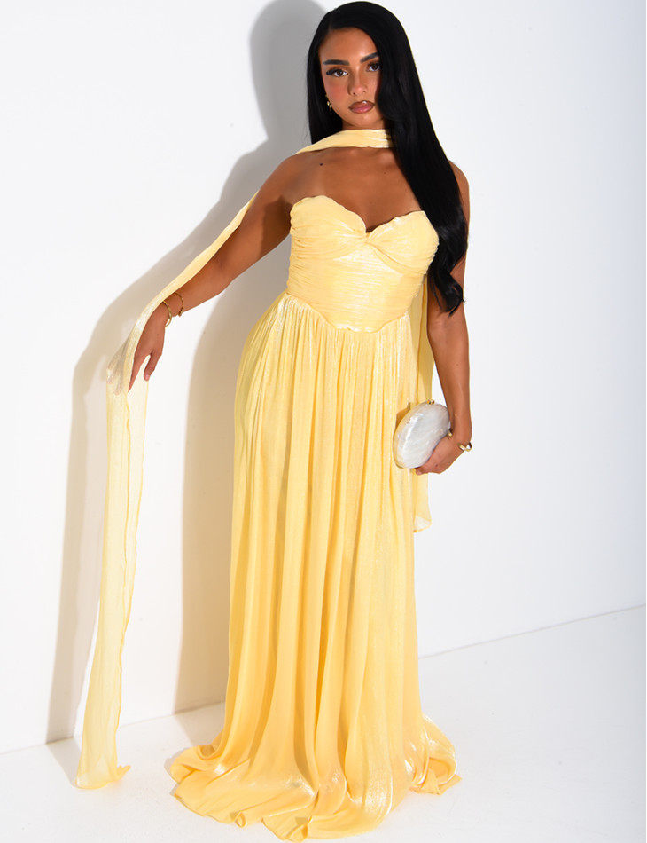 Flared strapless voile dress with matching shawl