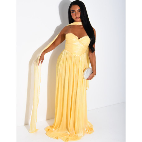 Flared strapless voile dress with matching shawl