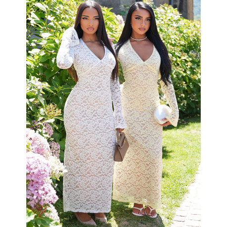 Long lace dress with flared sleeves