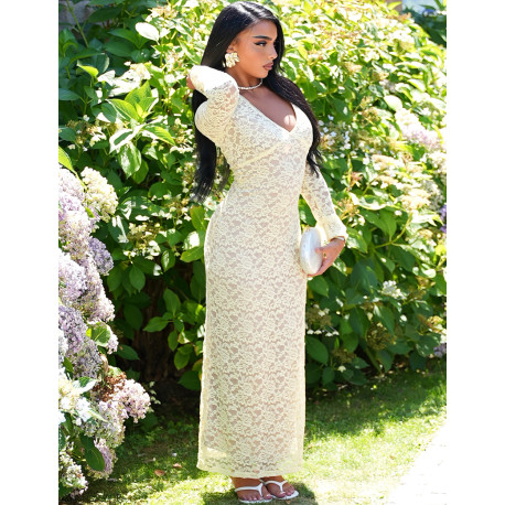 Long lace dress with flared sleeves