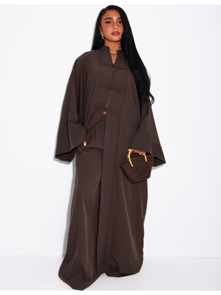 Set comprising trousers and a long tunic with Asian-style fastenings