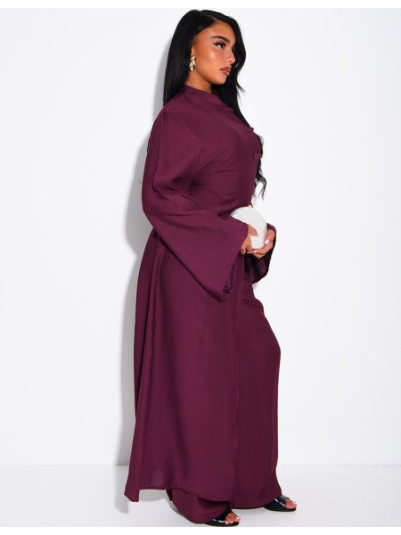 Ensemble effet lin pantalon large et tunique à boutons style asiatique