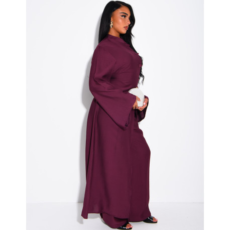 Ensemble effet lin pantalon large et tunique à boutons style asiatique