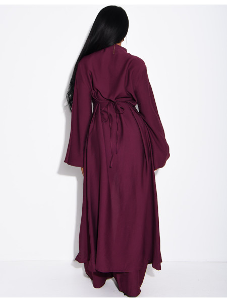 Ensemble effet lin pantalon large et tunique à boutons style asiatique
