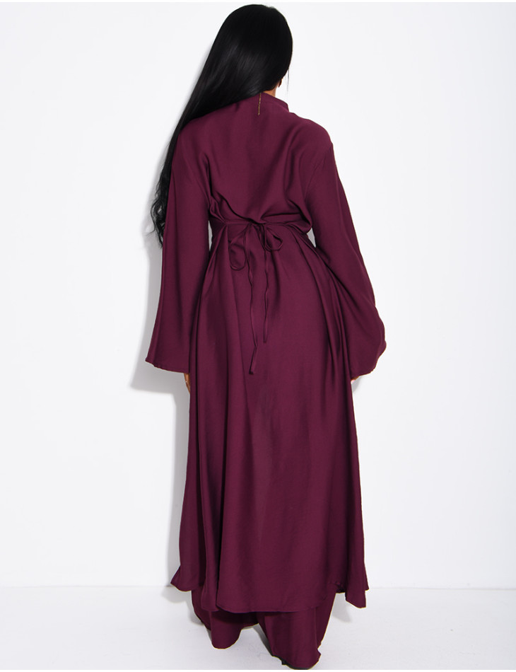 Ensemble effet lin pantalon large et tunique à boutons style asiatique