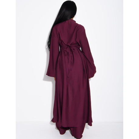 Ensemble effet lin pantalon large et tunique à boutons style asiatique