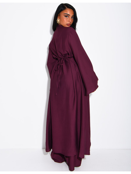 Ensemble effet lin pantalon large et tunique à boutons style asiatique