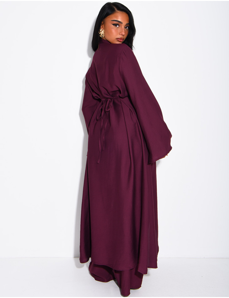 Ensemble effet lin pantalon large et tunique à boutons style asiatique