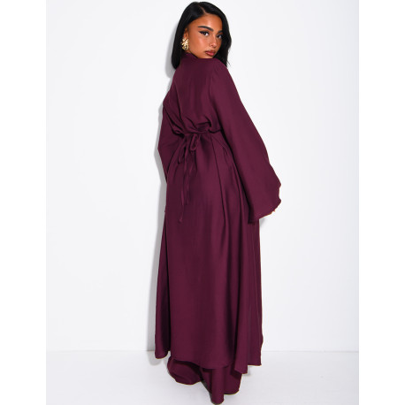 Ensemble effet lin pantalon large et tunique à boutons style asiatique